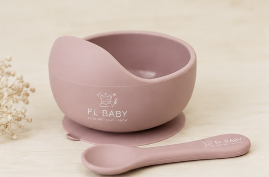 FL BABY Silicone Baby Suction Bowl with Spoon – Non-Slip Feeding Bowl Set for Babies & Toddlers (Pink)