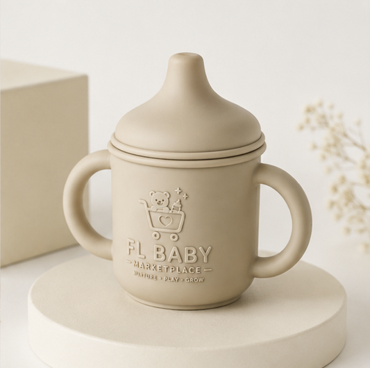 FL BABY Silicone Baby Training Cup with Handles – Beige Spill-Resistant Sippy Cup for Toddlers