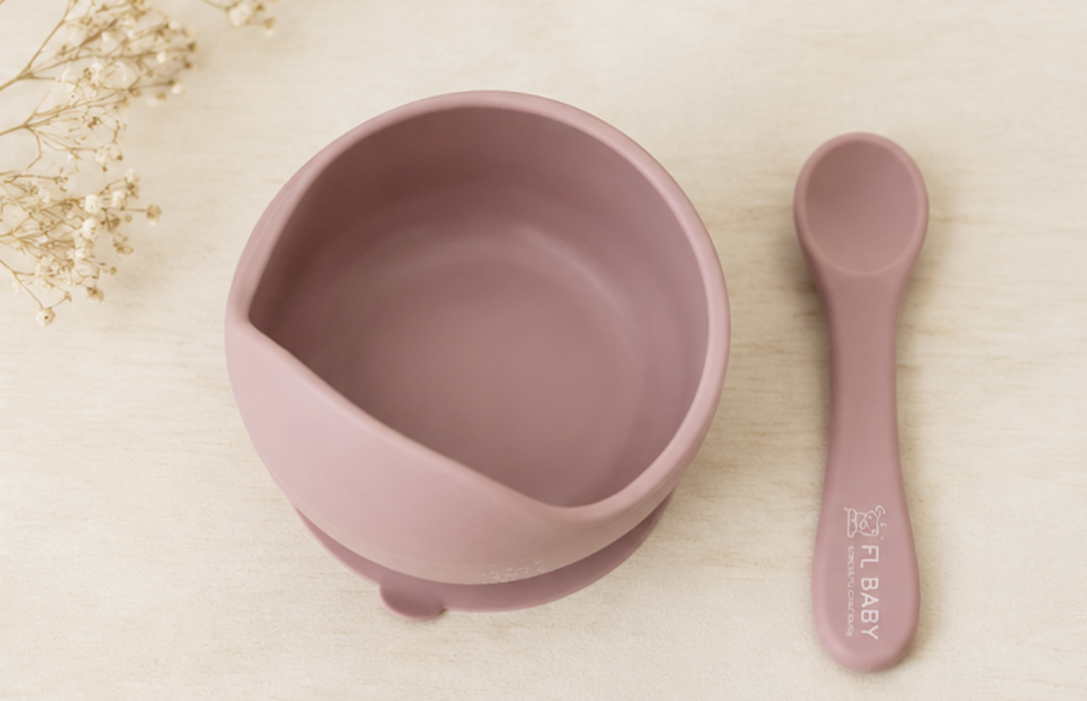 FL BABY Silicone Baby Suction Bowl with Spoon – Non-Slip Feeding Bowl Set for Babies & Toddlers (Pink)