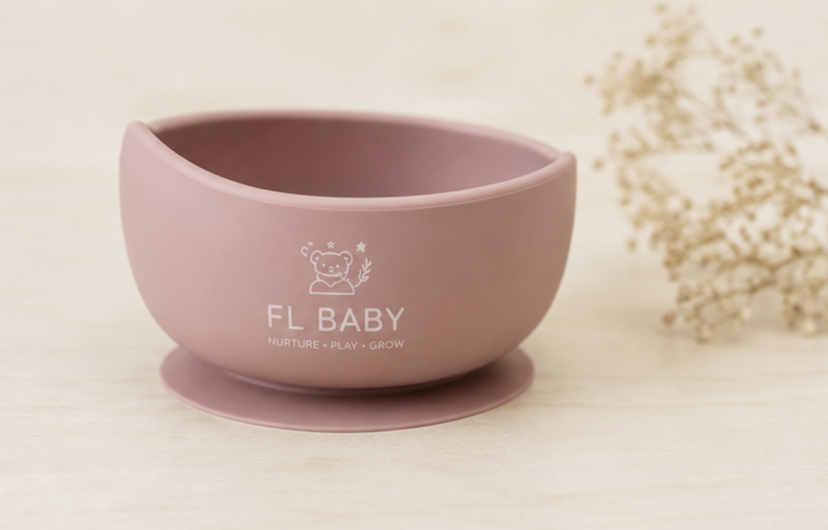 FL BABY Silicone Baby Suction Bowl with Spoon – Non-Slip Feeding Bowl Set for Babies & Toddlers (Pink)