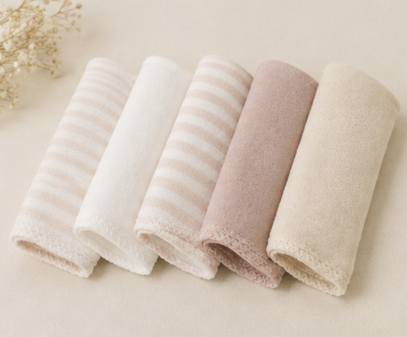 FL BABY Organic Cotton Baby Washcloth Set – 5 Pack Ultra Soft Absorbent Face Towels for Newborns & Toddlers (Pink)