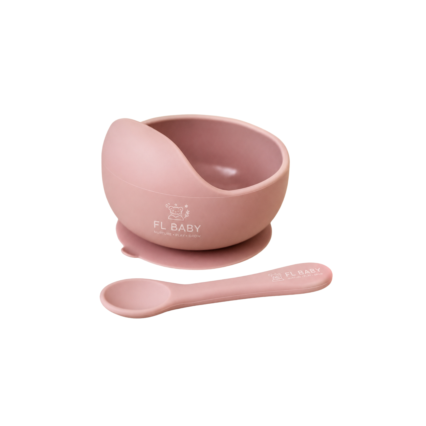 FL BABY Silicone Baby Suction Bowl with Spoon – Non-Slip Feeding Bowl Set for Babies & Toddlers (Pink)