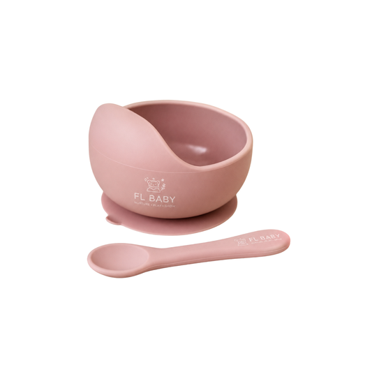 FL BABY Silicone Baby Suction Bowl with Spoon – Non-Slip Feeding Bowl Set for Babies & Toddlers (Pink)