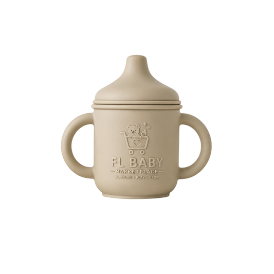 FL BABY Silicone Baby Training Cup with Handles – Beige Spill-Resistant Sippy Cup for Toddlers